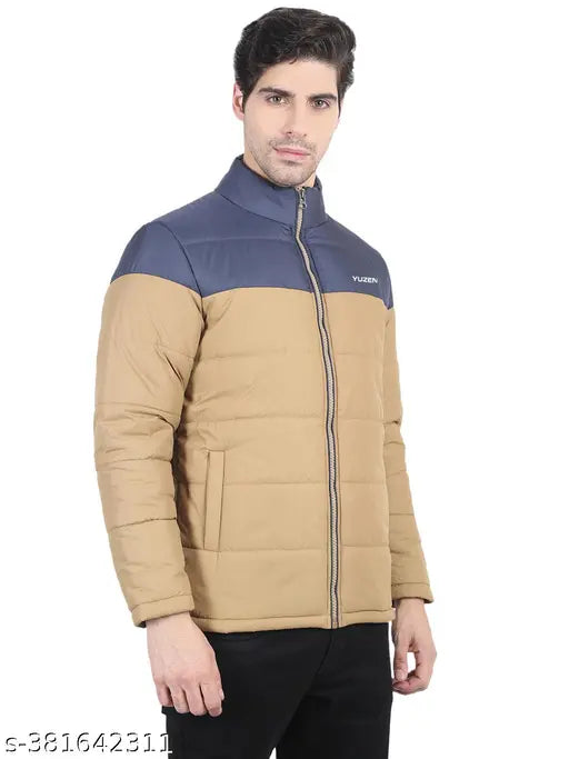 Yuzen Mens Full Sleeve Puffer Lightweight jacket Tan Khaki Colour