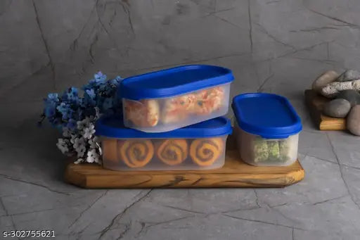 Airtight Oval Containers for Dry Food, Snacks & Spices (Set of 6) Blue