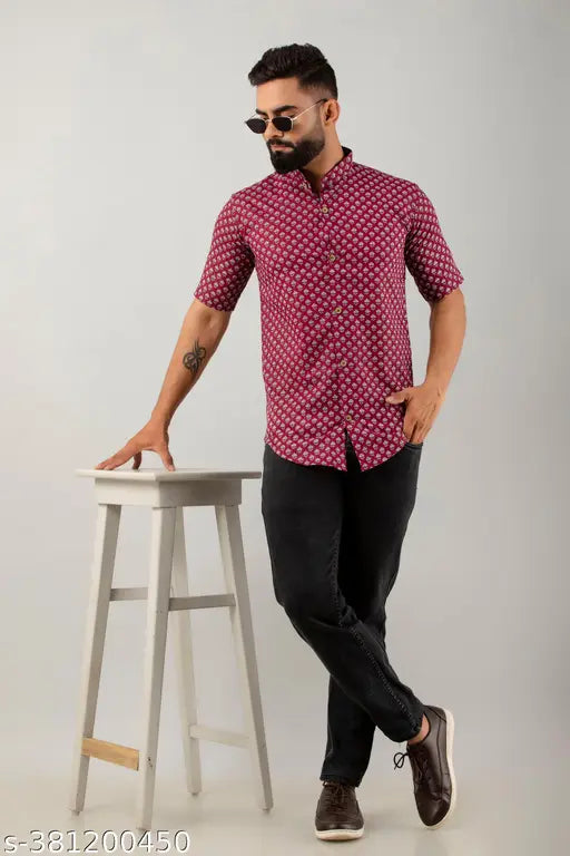 Men Cotton Printed Half Sleeve Shirt