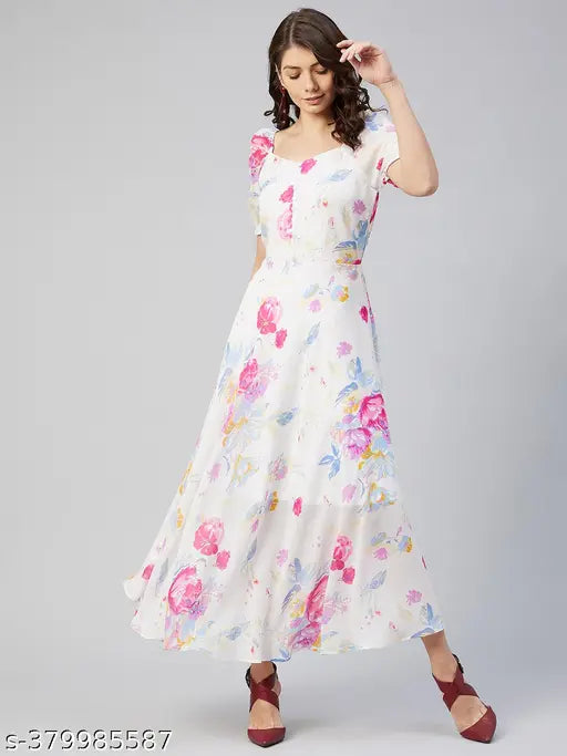 Rare Women Casual White Colour Maxi Floral Dress