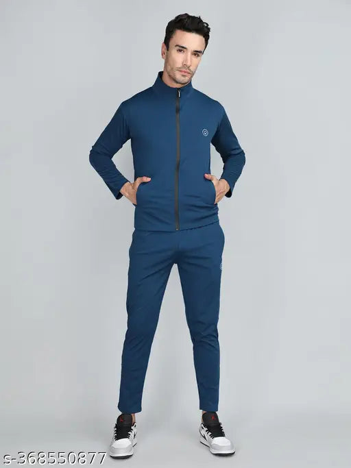 Chkokko Men's Colorblocked Hood Blue Tracksuits