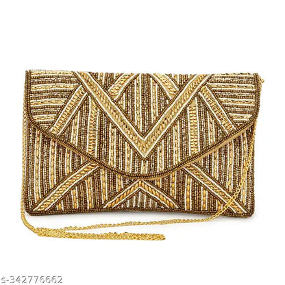 Gold color women beaded clutch purse