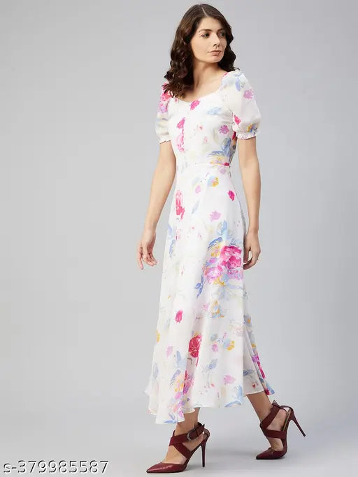 Rare Women Casual White Colour Maxi Floral Dress