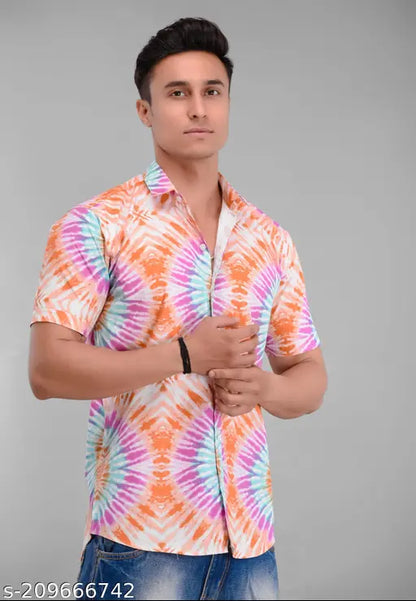 BASE 41 Men's Abstract Slim Spread Collar Multicolor Shirts