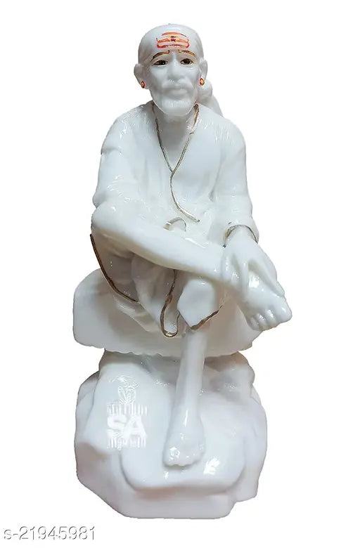 SAI AMRUT Sai Baba Murti Marble Dust Idol Statue for Pooja (White) (6 Inch)