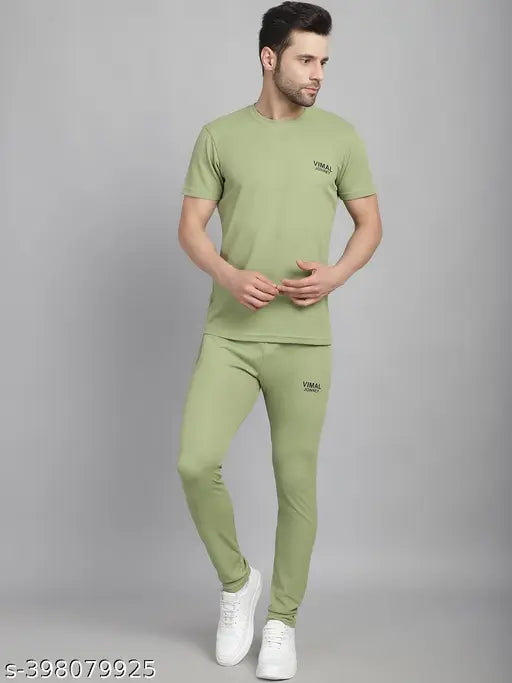 Vimal Jonney Men's Solid Regular Round Neck Green Tracksuits (Pack of 2)