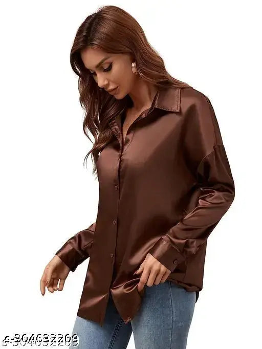 WOMEN'S REGULAR FIT SATIN COLLAR CASUAL SHIRT