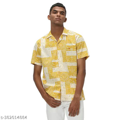 Mufti Men's Floral Slim Spread Collar Yellow Shirts