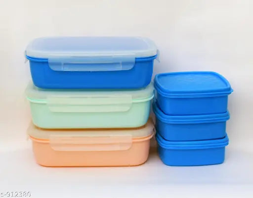 Plain Plastic Lunch Box Loknath Brand (Set of 6) With 200ml Box (small dabbi) Multiple Use Freezer Safe