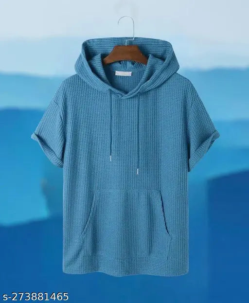 Eddicted Men's Solid Hood Blue Tshirts