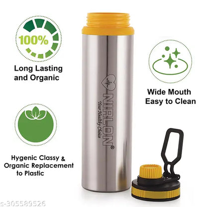 NIRLON Eco Star Stainless Steel Water Bottle 900ml, Water Sipper Bottles For Fridge, School,Gym,Home,office,Boys, Girls, Kids, Leak Proof(Yellow Colour | Set of 2)