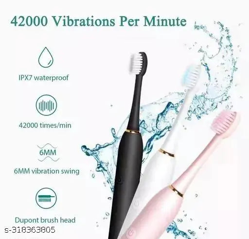 X-3 Sonic Rechargeable Electric Toothbrush for Adult & Kid’s / 3 Brush Heads / 6 Operational Modes(black)