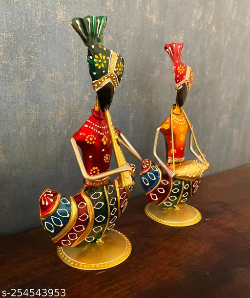 Metal Multicolour Musician Table Décor Showpiece Set Of Two