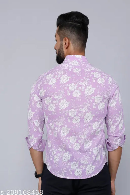 Angiya Men Lavender Slim Floral Print Pure Cotton Slim Casual Shirt