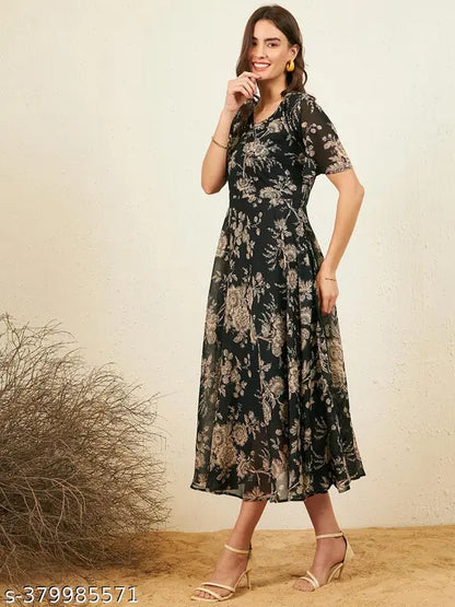 Rare Women Casual Khaki Colour Maxi Floral Dress