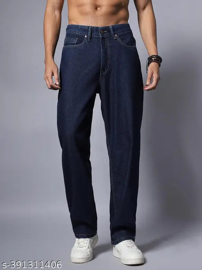 High Star Men Wide Leg Mid-Rise Clean Look Stretchable Jeans