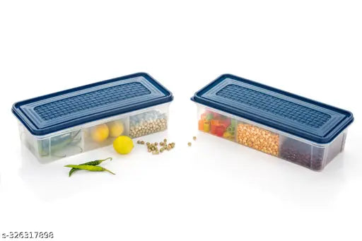 3 in 1 Section Pickle Jar, Pickle Container, Spice Container Box, Spice Box, Spice Set, Vegetable Container, Airtight Fridge Container Jar, Dry Fruit Box - Pack of 1 (Blue, Plastic)