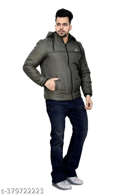 YAQR Men's Solid Olive Color Jackets Men Quilted Jackets Men's Hooded Jacket's