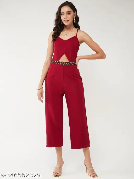 Zima Leto Women's Solid Strappy Sequin Detail Jumpsuit