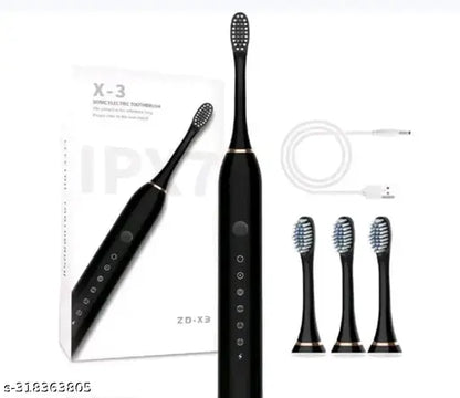 X-3 Sonic Rechargeable Electric Toothbrush for Adult & Kid’s / 3 Brush Heads / 6 Operational Modes(black)