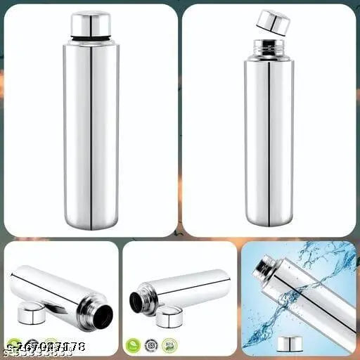 SHOPNJOY Stainless Steel 1 Litre Leakage Proof Water Bottle For Home & Kitchen,Office,School,Gym,Travelling With Free Bottle Cleaning Brush(Pack Of-02, 1000ML)