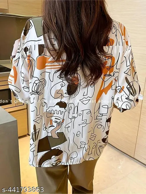 Modern Abstract Expression Twill Shirt for Women - Comfortable, Stylish, and Artistic Print Perfect for Versatile Day-to-Night Outfits