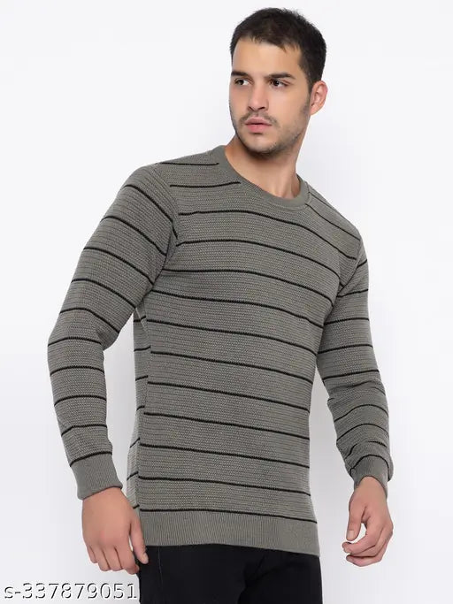 Tysort Men Round Neck Full Sleeve Printed Woolen Winter Sweater