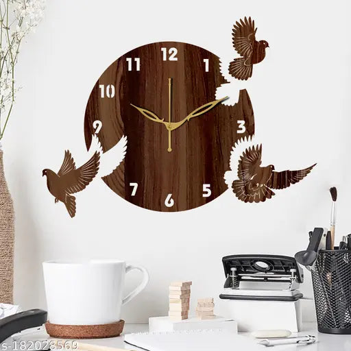 7Proxy Wall Clock-152 Bird Wenge 30x30cm Wall Clocks for Home | Wall Clock for Living Room Bedroom | Designer Wooden Birds Clocks for Home Wall Decor