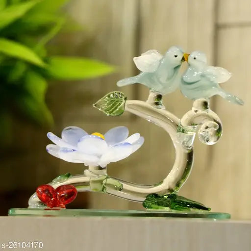 Afast Love Making Bird Pair On A Flower Tree Decorative Tabletop,Handmade Crystal Glass Attractive Showpiece, Figurine, Idol