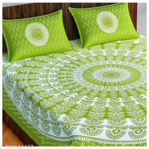 180 tc Cotton Double bed bedsheet Combo of 1 Bedsheet and 2 pillow cover || Multi