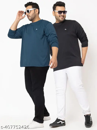 YHA Men's Solid Round Neck Plus Size T-Shirts Pack 2