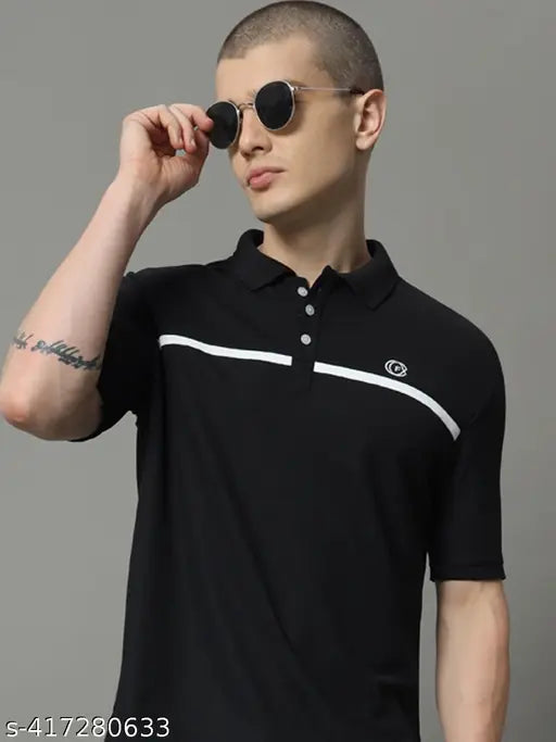 Men's Colorblocked Polo Neck Casual T-Shirt