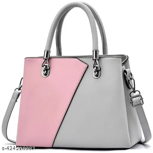 Pistis Women's Multicolored Satchel Tote Leather Bag Perfect for Office, Casual, Party, and Travel (Pink & White)