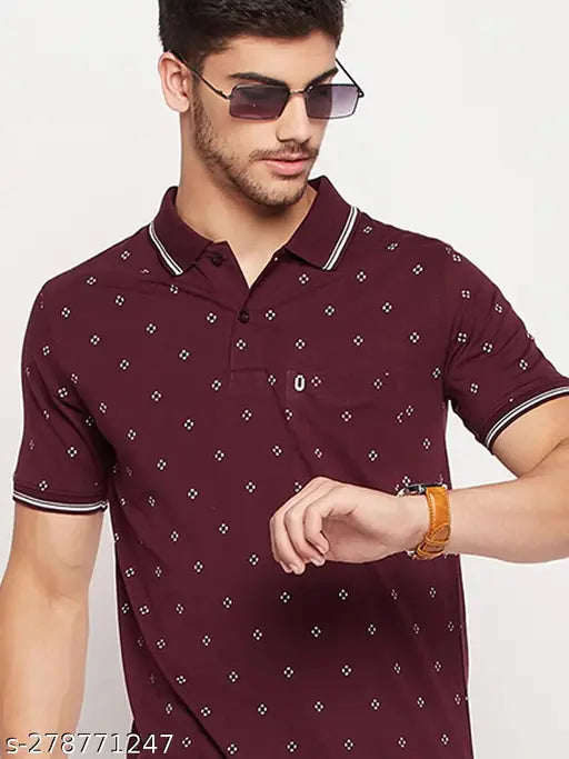 UNIBERRY Men's Cotton Half Sleeves Printed Polo Neck T-shirt