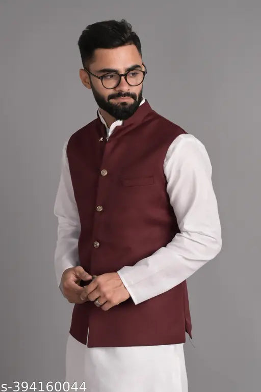 Xenor Men's Maroon Ethnic Jackets