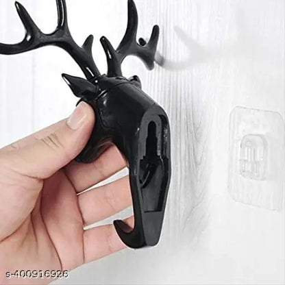 UNIQUEE Fashion Deer Head Antlers Self Adhesive Hook Keys Hat Holder Wall Door Hanger Size Medium (Black)