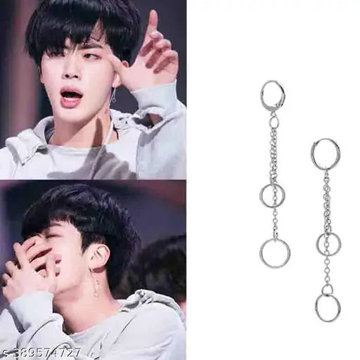 ZEBRA PATH Unisex Earrings, BTS Earrings, BTS JIN Earring, KPOP Earrings, Korean Earrings, Punk Earrings, Grunge Earrings, Gothic Earrings, Stainless Steel Earrings, Chain Earrings, Earrings For Men/Women/Girls/BoyS