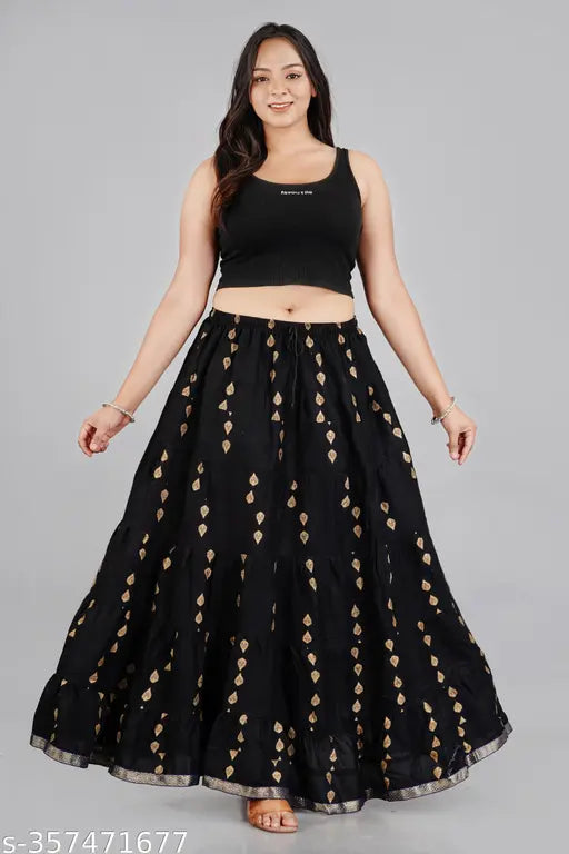 Women’s Long Skirt/Skirt for Women/Printed Skirt/Long Skirt/Solid Long Skirt/Black Printed Skirt