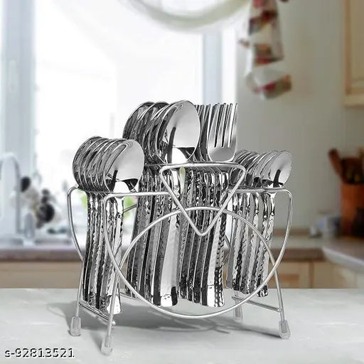 VRACKART Stainless Steel Spoon Holder Stand Home and Kitchen for 24 Spoons (Only Stand) Cutlery Kitchen Rack (Steel) (pack of 1) spoon stand only