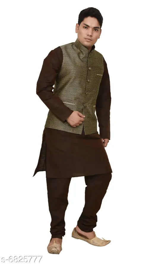 "Men's Kurta Pajama Sets" Men's kurta-pajama/payjama with silk jacket set/Diwali Special Gift for Brother