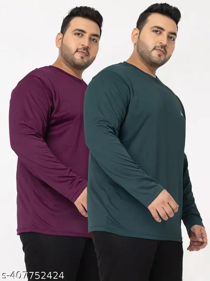 YHA Men's Solid Round Neck Plus Size T-Shirts Pack 2