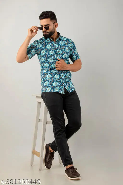 Men Cotton Printed Half Sleeve Shirt