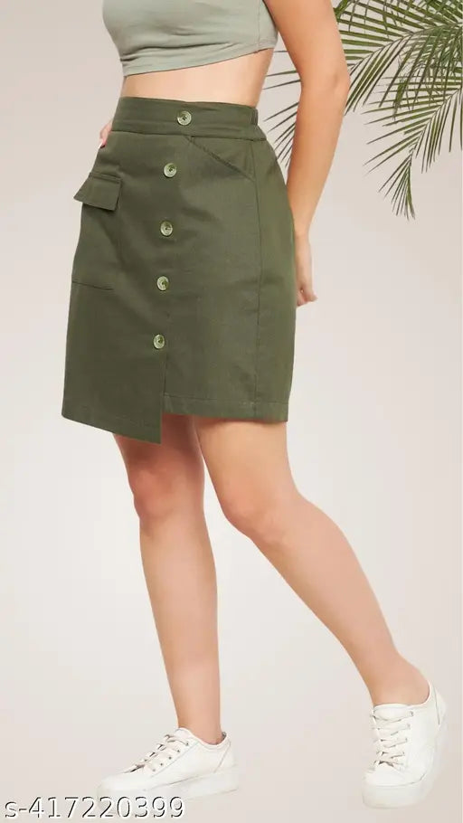 WineRed Women Olive skirt with button