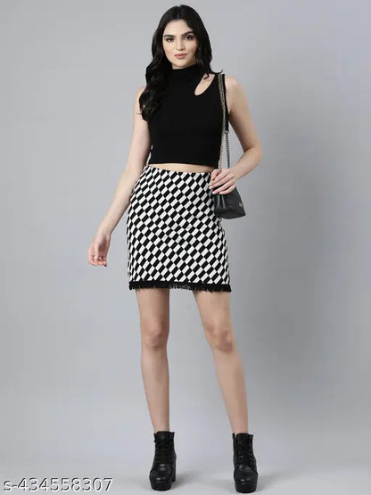 SHOWOFF Women's Geometric Black Pencil Ankle Length Skirt