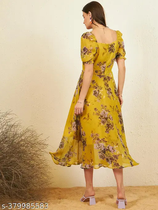 Rare Women Casual Yellow Colour Maxi Floral Dress