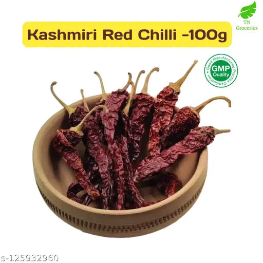 Kashmiri Red Chilli Whole Stemless (100 Gram Pack of 1)