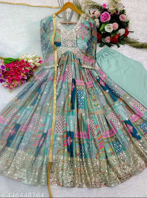 Gown Two In One gown with dupatta set designer gown dupatta set gown party wear kurti dupatta pant set gown for ladies gown fancy set navratri gown set navratri chaniyacholi navratri choli