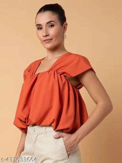 SHOWOFF Women's Solid Off-Shoulder Blouson Top