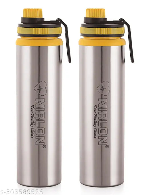 NIRLON Eco Star Stainless Steel Water Bottle 900ml, Water Sipper Bottles For Fridge, School,Gym,Home,office,Boys, Girls, Kids, Leak Proof(Yellow Colour | Set of 2)