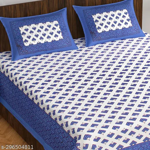 160 Tc Pure cotton Double bed bedsheet with 2 pillow cover